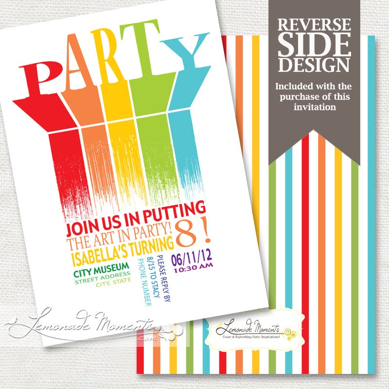 Art Birthday Party Invitation - Rainbow Printable Invite