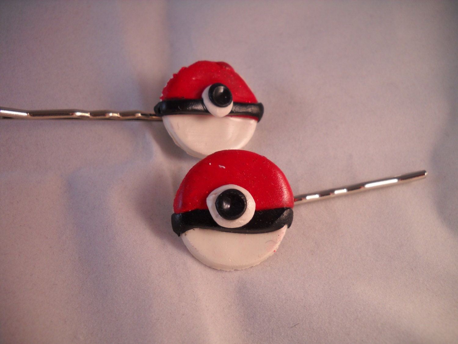 Poke ball inspired hair pins