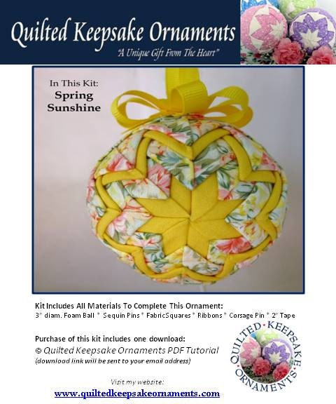 KIT - Quilted Keepsake Ornaments - Spring Sunshine Design - Kit Includes PDF Download Tutorial