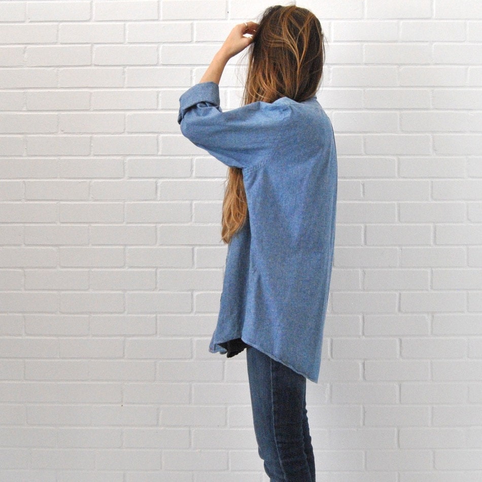 Slouchy Denim Chambray Shirt  //  Button Up Jean Shirt  //  Unisex Long Sleeve Cotton Denim Chambray Shirt  //  Made in the USA