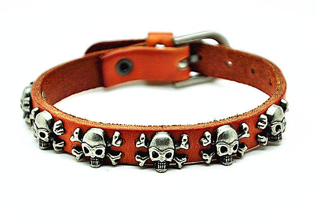 Adjustable Punk Brown Leather Skull Rivets Bracelet  mens bracelet cool bracelet jewelry bracelet bangle bracelet  cuff bracelet 2200S