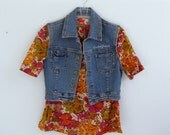 Floral Summer Shirt, Vintage Boho Woman Shirt, Pink, Orange, Green, XL, Retro colorful Shirt, Light Top, Gift for Woman