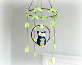 Owl mobile - woodland - Nursery baby mobile - You pick your colors - Felt navy and gray owl - Nursery decor