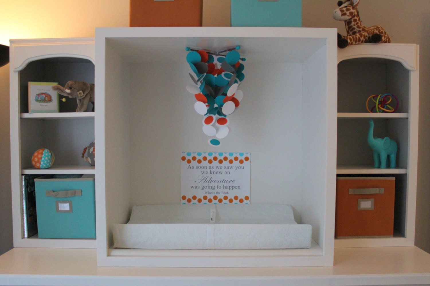 Handmade Nursery Mobile...Turquoise, Grey, Orange
