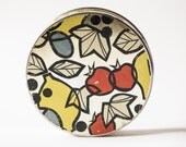 Round tin box candy box lemon, plum, strawberry ornaments, red yellow silver Soviet box retro