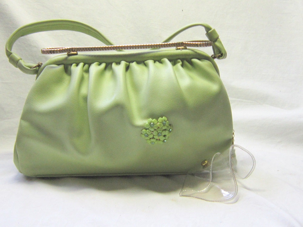 Mod 1960 Pastel Green Purse Gift for Her Rhinestone Button Wedding Spring Fashion Retro That Girl Bag Pocket Book