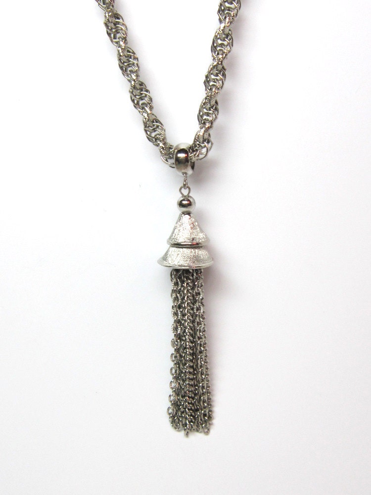 Vintage Silver Necklace Pendant Kramer Signed Boho Mid Century Modern Style Gift for Her