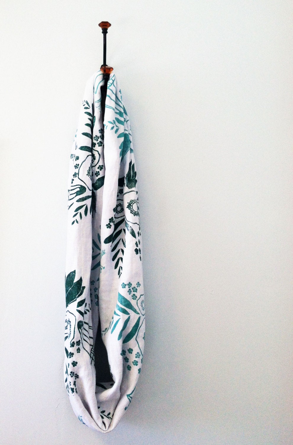 Block Printed Infinity Scarf in Mint "Sprung" Print