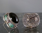 Onyx Enamel Sterling Post Style Earrings. Filigree. Art Deco.