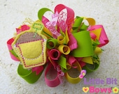 Pink, Lime Green, and Yellow Sand Pail Feltie Boutique Funky Bow