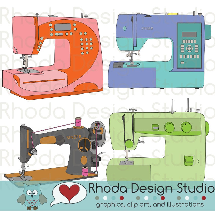 Sewing Machine Vintage and Modern Digital Clip Art Retro Clipart