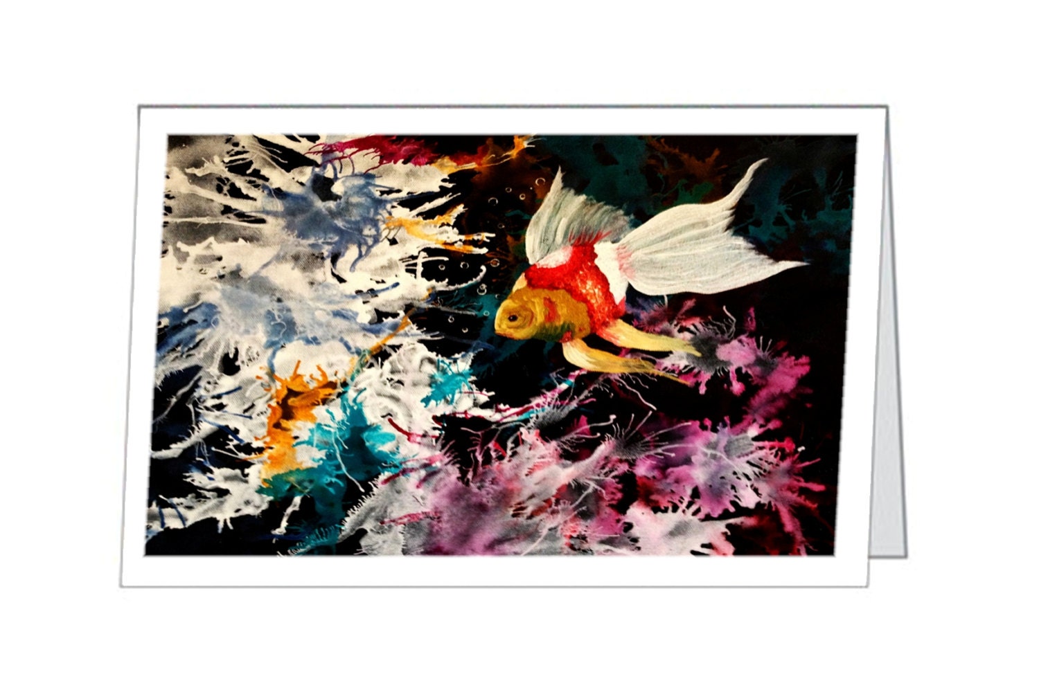 Fancy Tail Goldfish Greeting Card with an Envelope. 5 x 7. Easily Framed as Art.