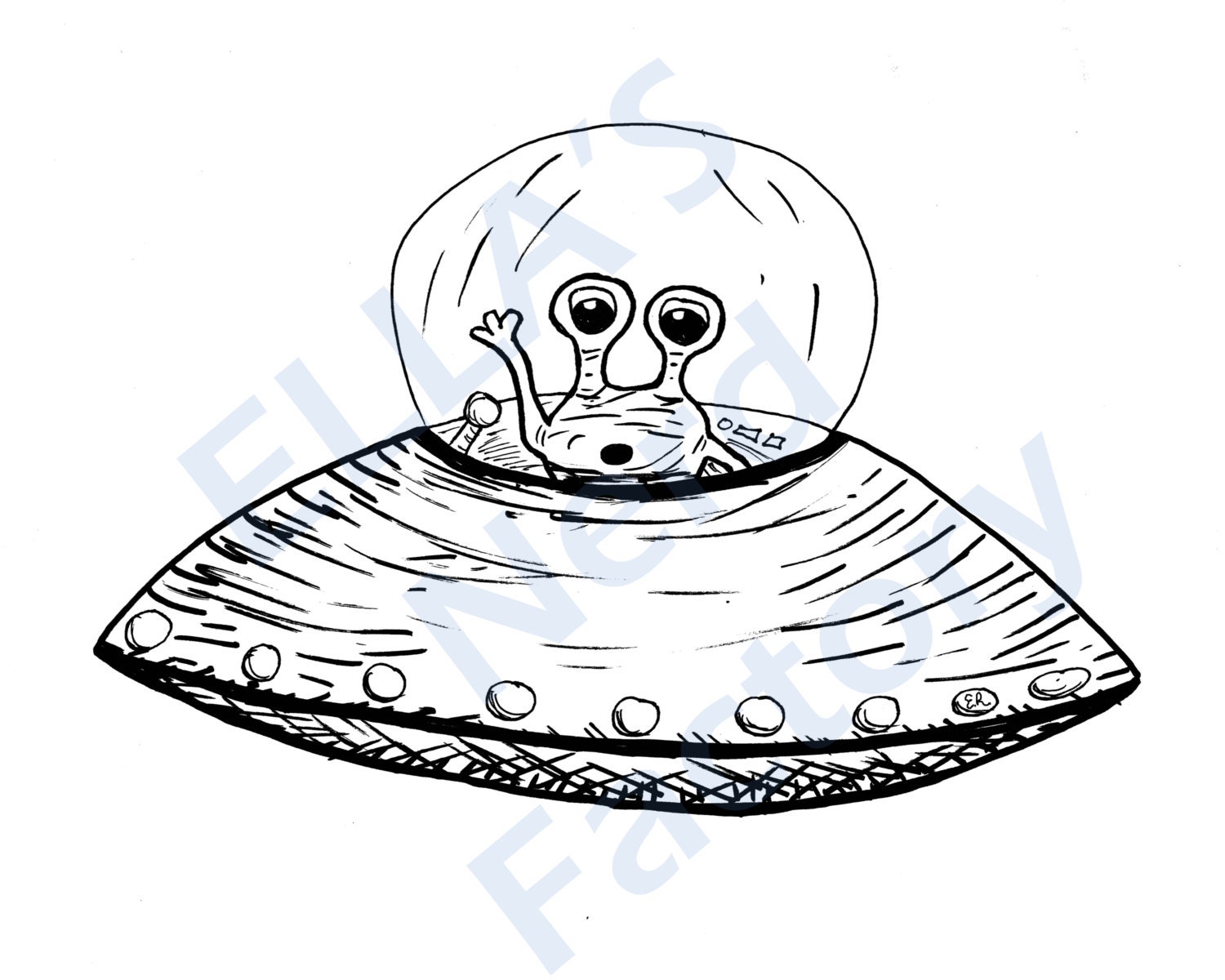 Alien UFO Sketch Art Print 8x10 Inch