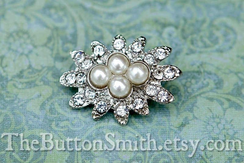Metal Rhinestone & Pearl Button "Ella" (28x21mm) RS-041 - 20 piece set