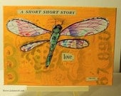 Original Mixed Media 5 x 7 Art Card Orange Dragonfly Love