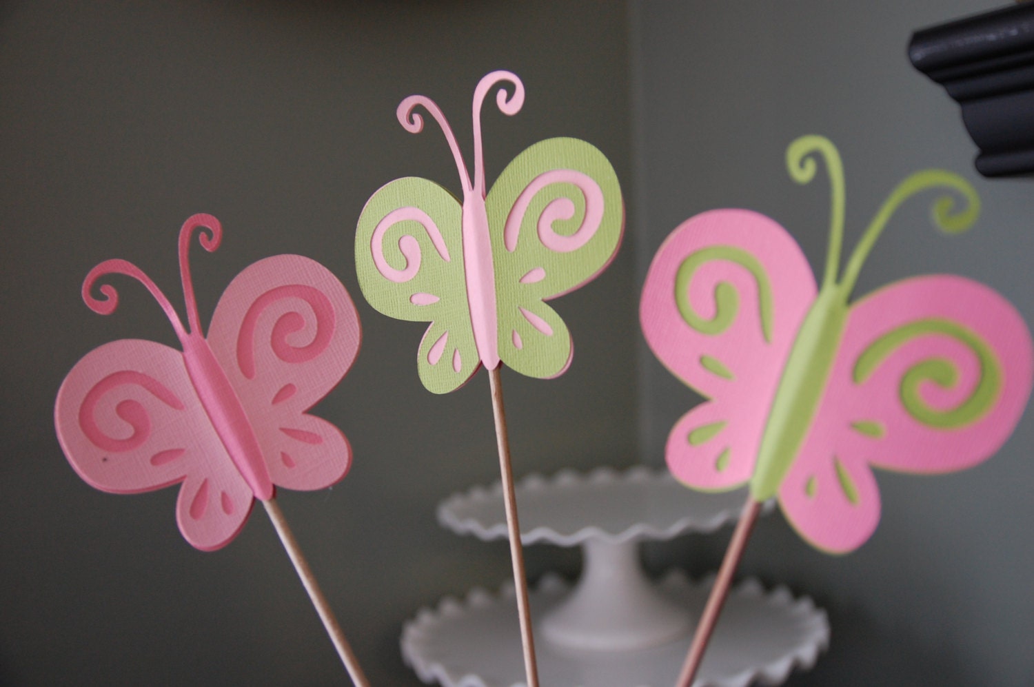 Butterfly Centerpieces, 9 Pieces, First Birthday, Butterfly Birthday, Butterfly 1st Birthday, Pink and Green
