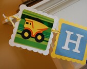 Dump Truck Happy Birthday Banner, Construction Theme, Construction Birthday, Blue Yellow Orange Navy Il_170x135