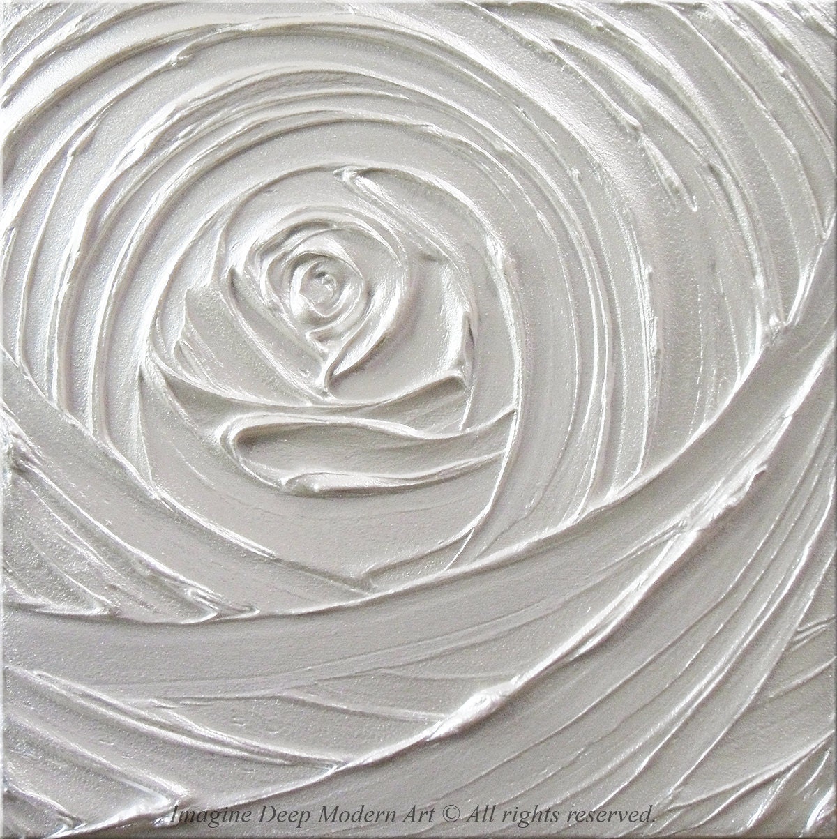 Pearl White Painting - Metallic Pearl White Abstract Acrylic Sculptural - Protecting Platinum Creation 12x12 High Quality Original Fine Art