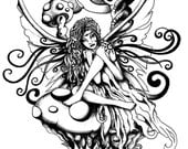 Large Leather Tattoo: Fairy leather patch custom faery pyrography