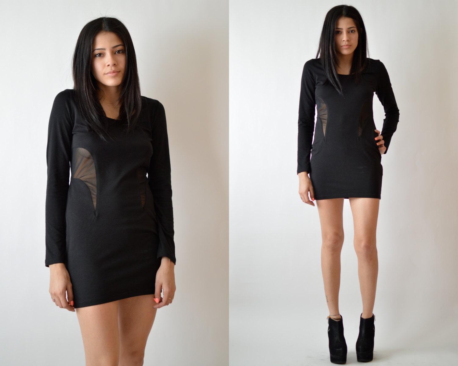Sleek Long Sleeved Little Black Dress Vintage 1990s