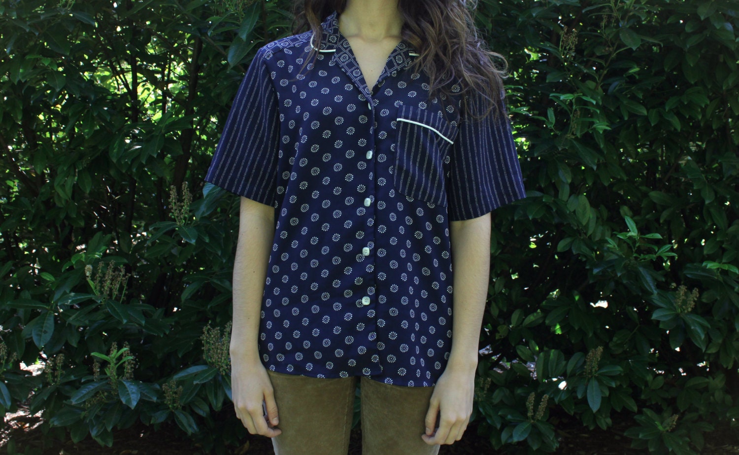 1980s Navy Funky Printed Top