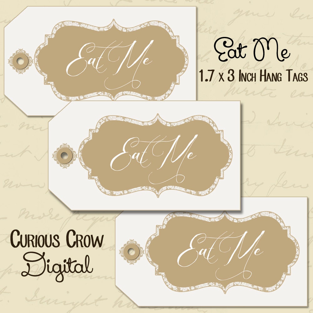 Eat Me Hang Tags Digital Collage Sheet - 1.7 x 3 Inches Printable for Wedding or Party Favors