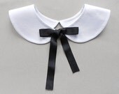 Plain and Simple White Detachable Handmade Peter Pan Collar Necklace with Black Petersham Ribbon Closure / Col Claudine Amovible
