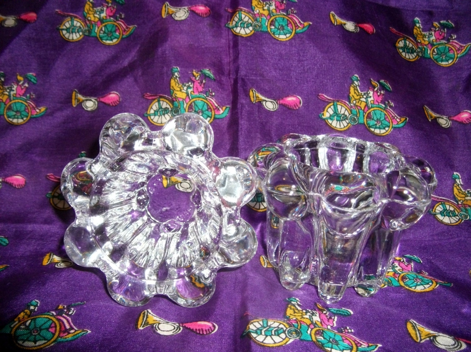 1 DOllAR SAlE Vintage glass Candle Holders marked K I G Indonesia on bottom Now 1 USD