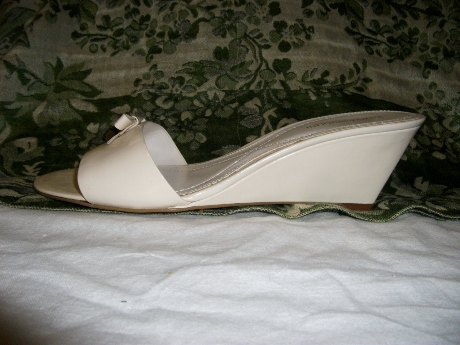 Vintage Patent Leather Wedge Slide Sandals Size 10 Only 10 USD