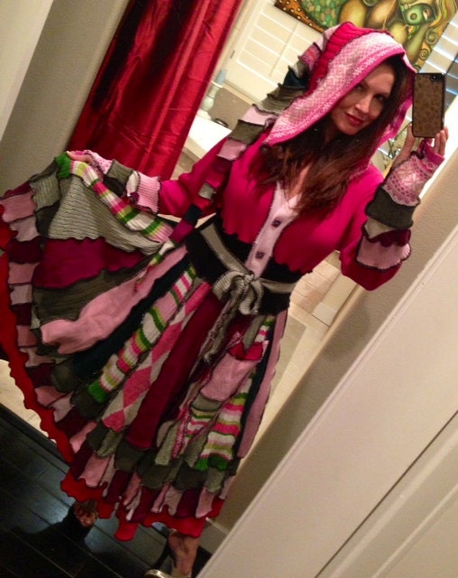 Fairy or elf coat of upcycled sweaters in your choice of color palettes