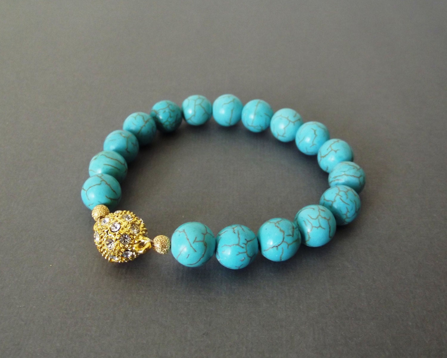 Turquoise and Gold Crystal Clasp Bracelet