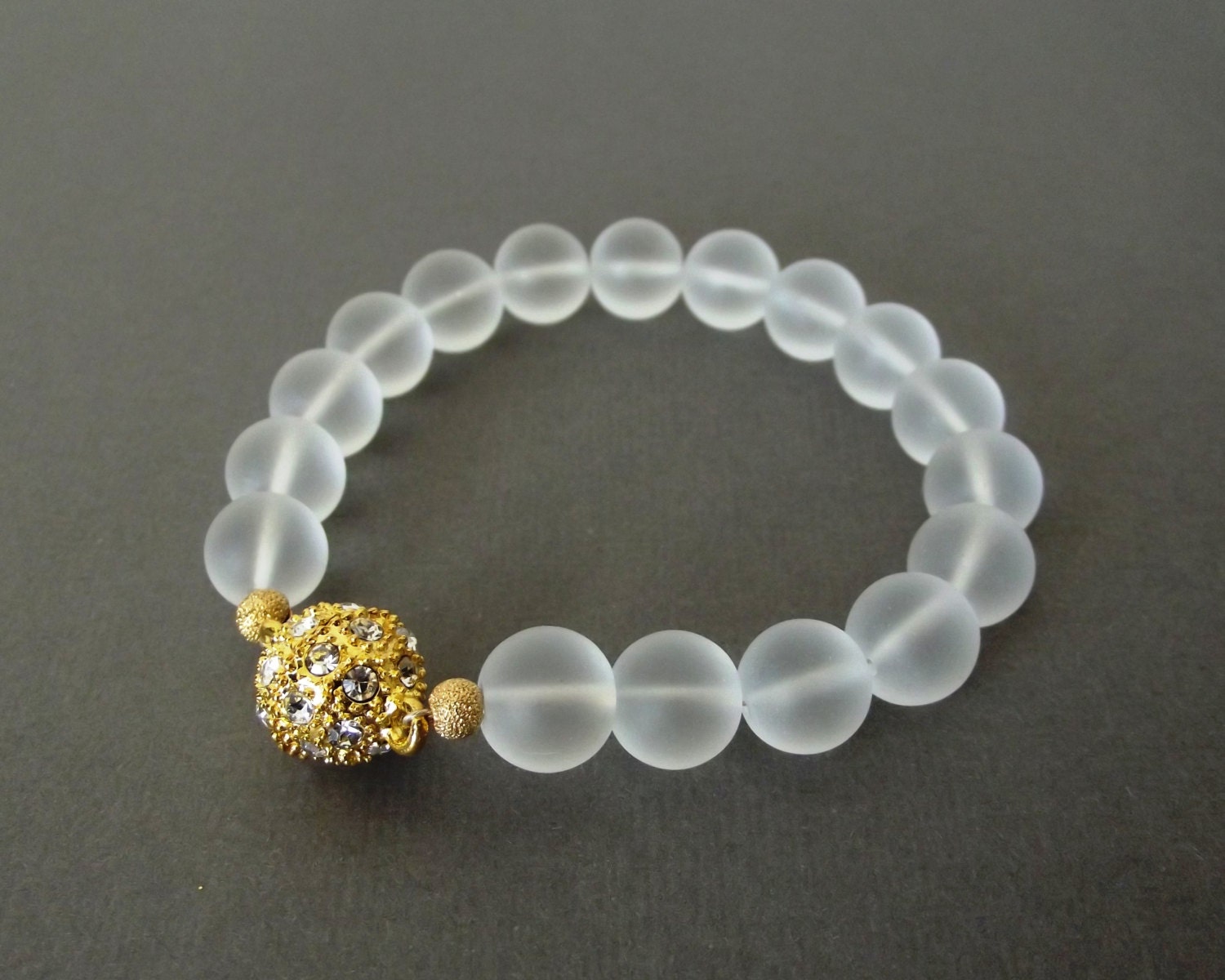 Frosted Glass and Gold Crystal Clasp Bracelet