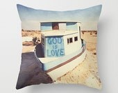 Decorative pillow cover - 16x16 pillow case - love boat accent pillow case - god is love salvation mountain - unique pillow case 