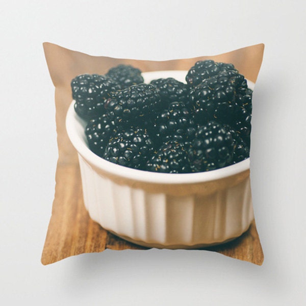 Pillow cover - 16x16 pillow case - blackberries accent pillow case - food photography pillow case - unique pillow case - kitchen decor