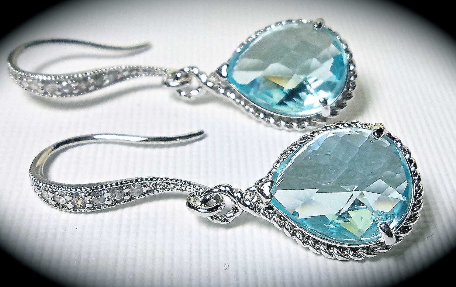 Aquamarine - Earrings - Blue - Czech glass - Teardrop Earrings - Sterling Silver - Bridal jewelry - Bridesmaids - march birthstone - gift -
