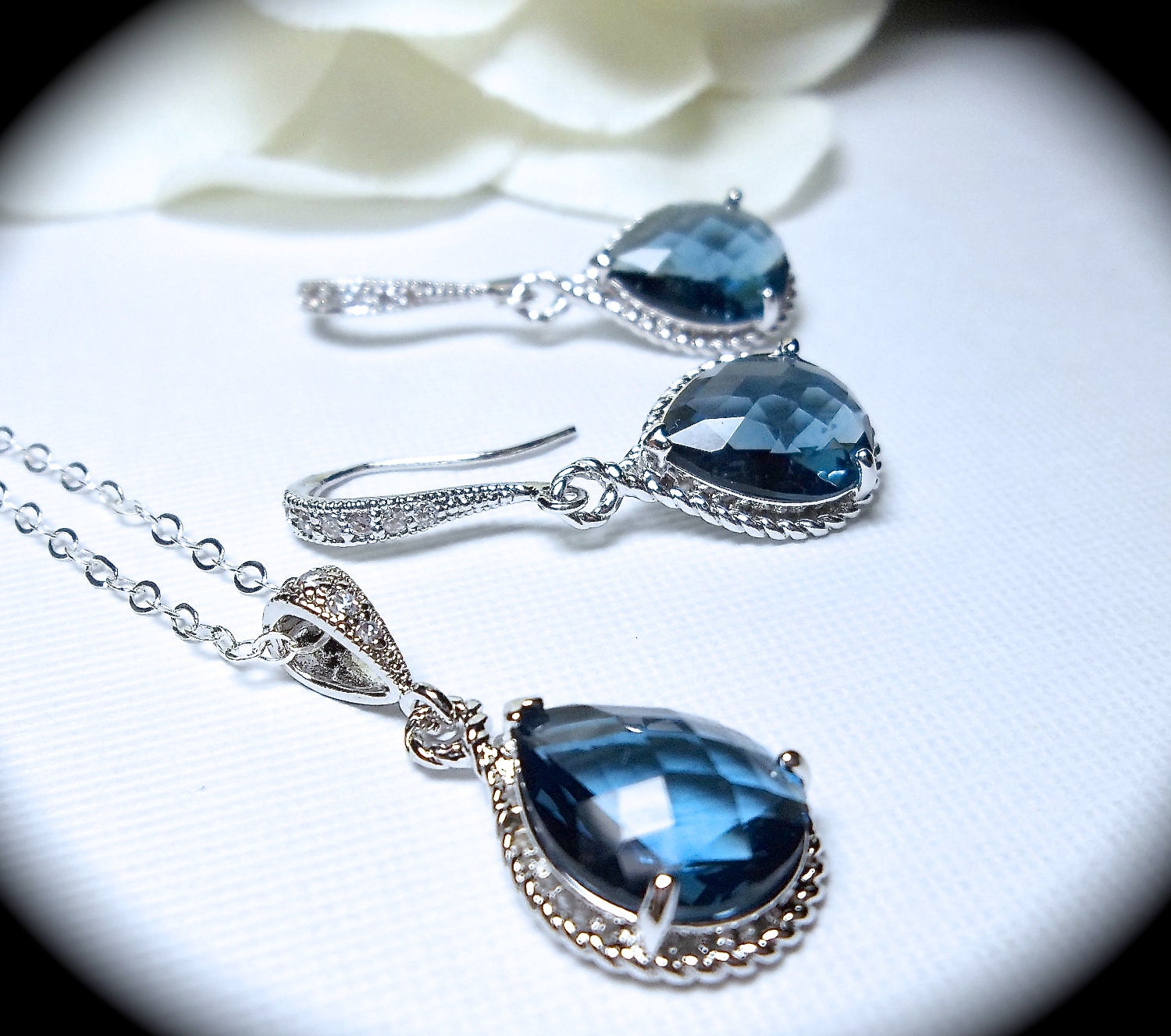 Sapphire Necklace And Earring Set Blue By QueenMeJewelryLLC