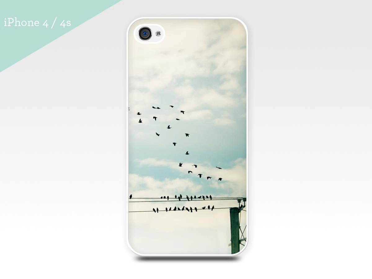iphone 5 case 4 4s birds on a wire photography vintage inspired sky photo art iphone 4 case golden teal 4s cell phone case smartphone