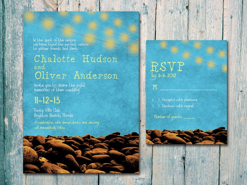 Beach Rocks and Light Garland Wedding Invitation Card Set - Wedding Stationery