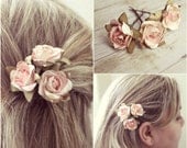 White and Pink Flower Hair Pins. Paper Flowers, Bridesmaids. Bridal, Whimsical, Summer, Spring, Weddings, Bridal, Hair Accessories, Floral