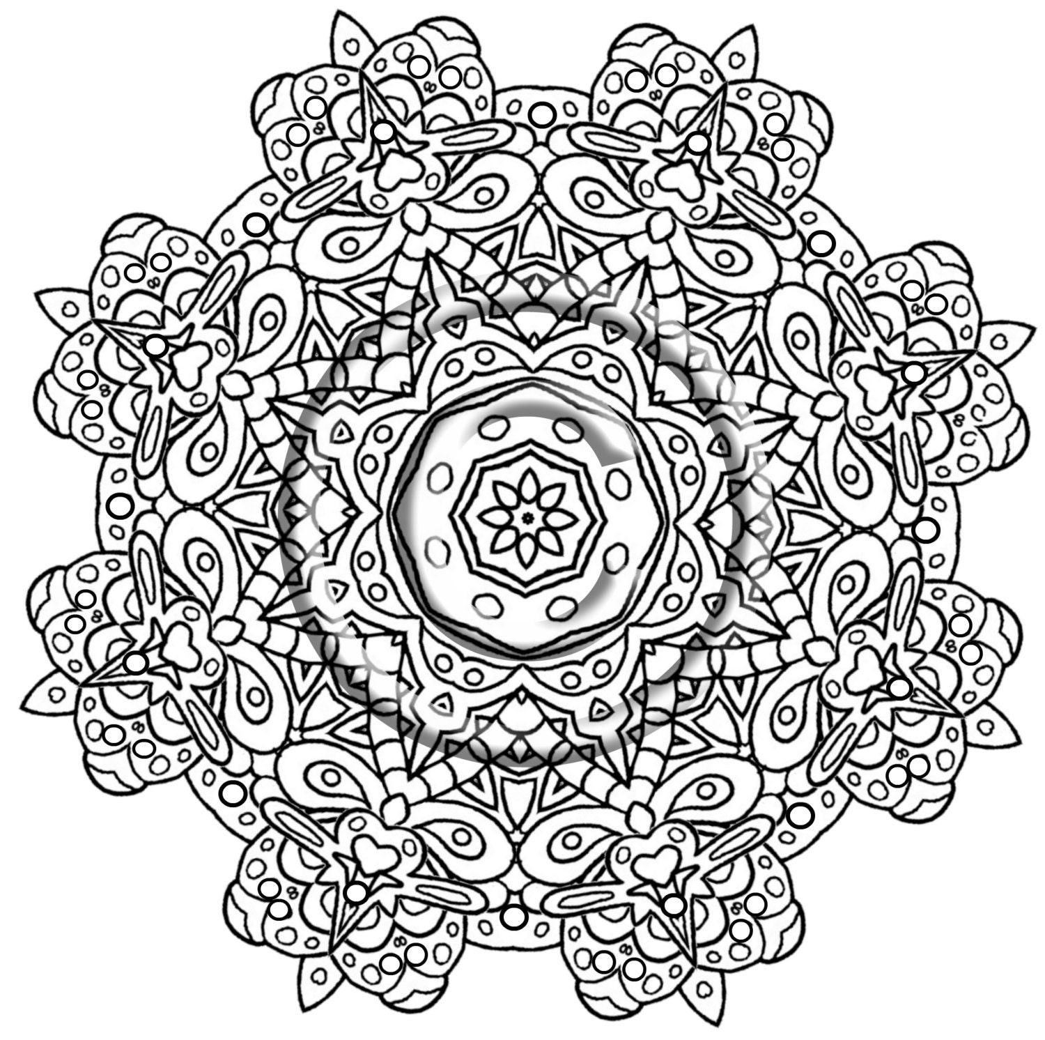 Instant Download Coloring Page Hand Drawn Zentangle Mehndi Inspired "This and That" Abstract Zendoodle Doodle Mandala By Kat
