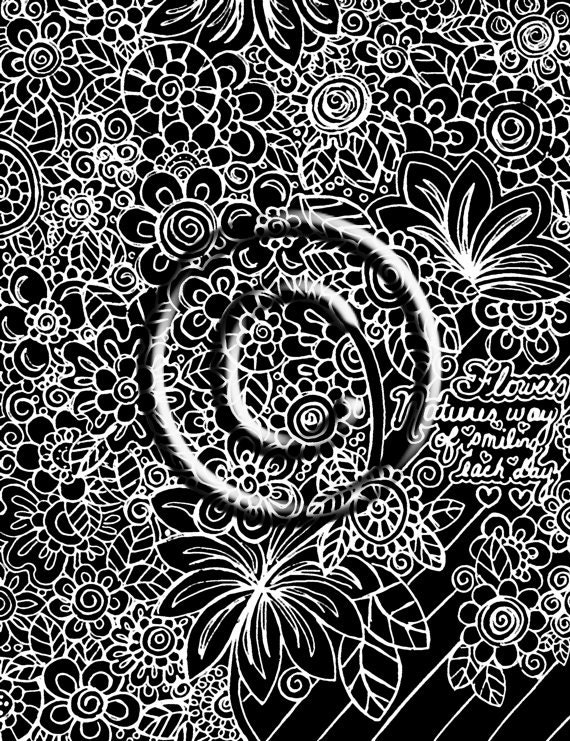 OOAK Hand Drawn Zentangle Inspired 8.5" x 11" Zendoodle Drawing Acid Free Lignin Free Chalk Stock using White India Ink By Kat