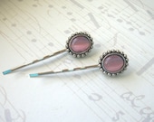 Pink Glass Bead Silver Bobby Pins Set of 2, Romantic Hair Accessories for Women, Teen Girls - MayflowerMarket