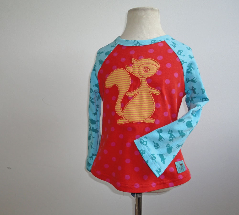 Spring girls T-shirt Farbenmix sz 3T Squirrel Püdorf Jersey Shirt Cotton Knit Blue Red Euro Style Boutique