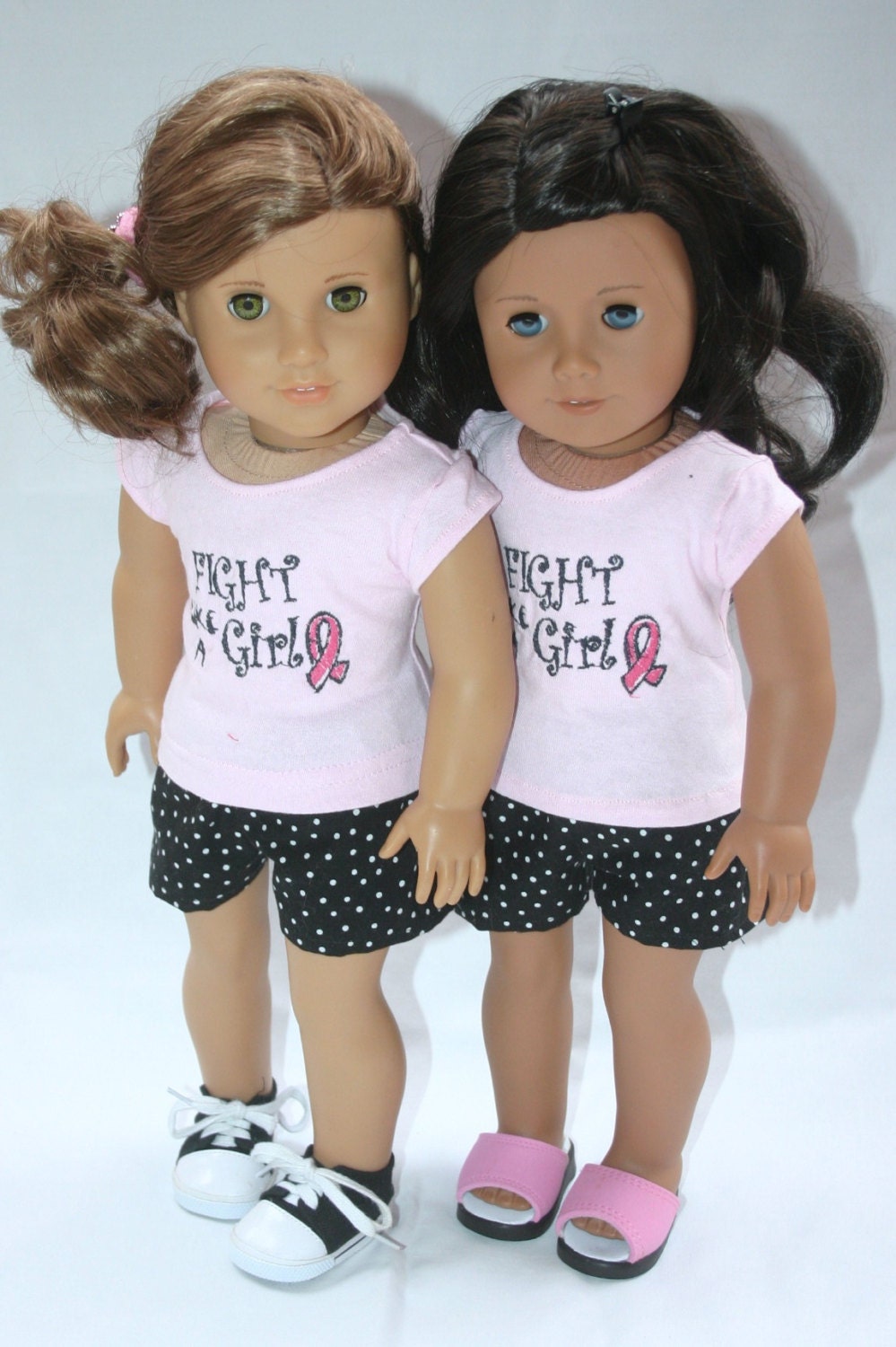 Fight like a girl t-shirt and shorts for your 18 inch american girl or similar doll