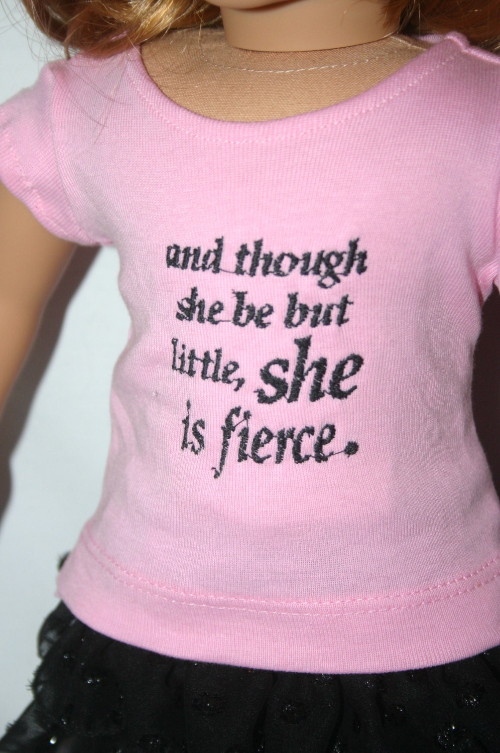 she is fierce tshirt to fit your 18 inch american girl or similar doll, skirt, and tshirt
