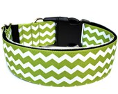 Stripe Dog Collar 1.5" Green Chevron Dog Collar