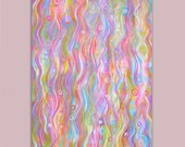 Waterfall - Original Large Abstract acrylic painting size 24x36 on Stretched canvas in pink lilac  blue yellow white green