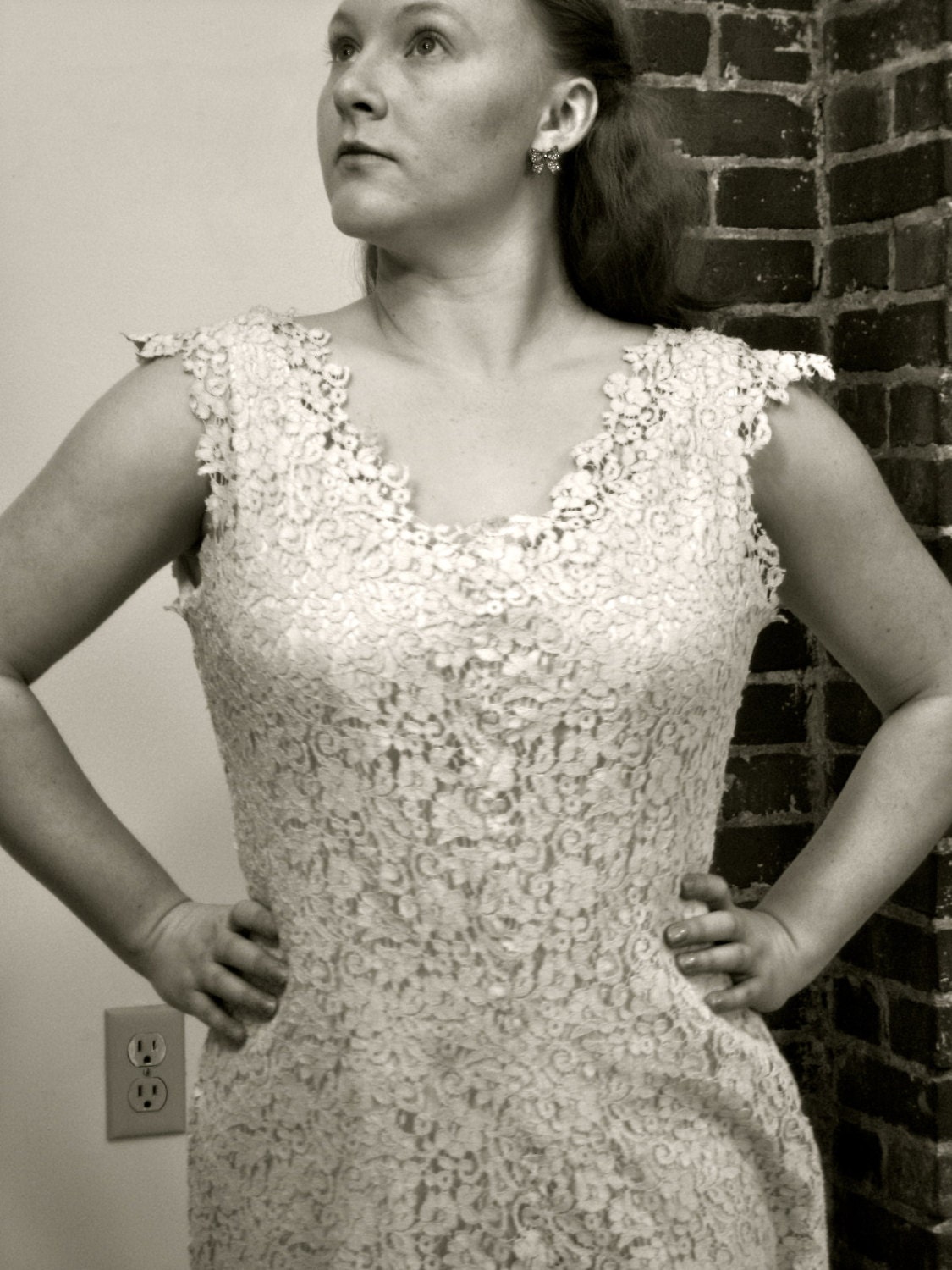 15% Off - Molly - 1950s Style Upcycled Wedding Gown, Handmade Alternative Wedding Dress Vintage Antique Crocheted Lace V-Neck Mermaid Gown