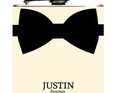 Wedding Groomsman Bow Tie Custom Liquid Drinking Flask Gift 6oz. Groom Best Man Bridal Party Gifts Stainless Steel