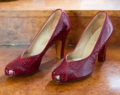 RESERVED 1940's Shoes // Red Snakeskin High Heels by Flex-Mor Sz 7.5 AA